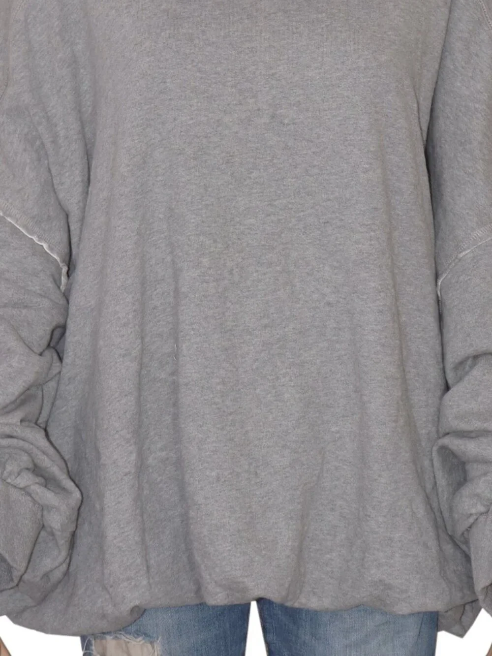 Free People Bubble Up Hoodie Dropped Shoulder Long Sleeve Grey Pullover Top XL